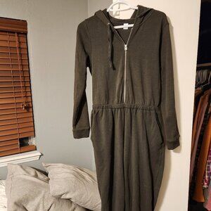 Women's Old Navy Fleece Lined Hooded Jumpsuit, Army Green, Size Small